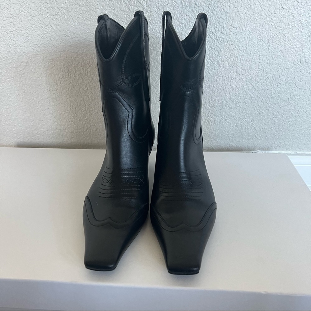 Khaite Dallas Black Leather Ankle Boots Bootie Size 37 Short Western - Picture 4 of 11